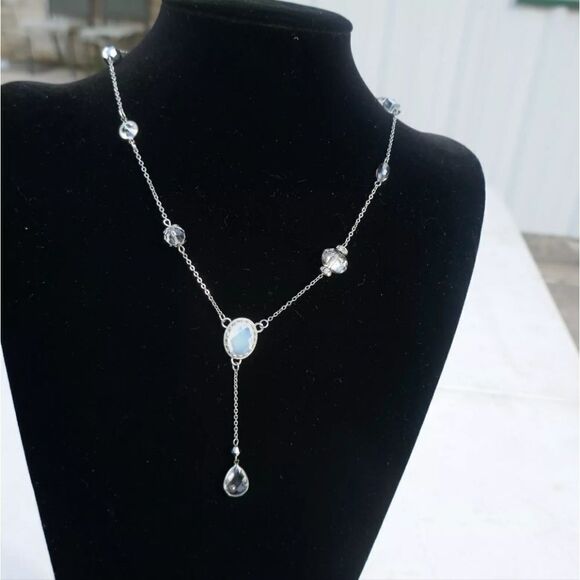 Ali Kahn Jewelry - Ali Kahn New York Y-drop Necklace Opaque Clear Crystals Silvertone 18 inch